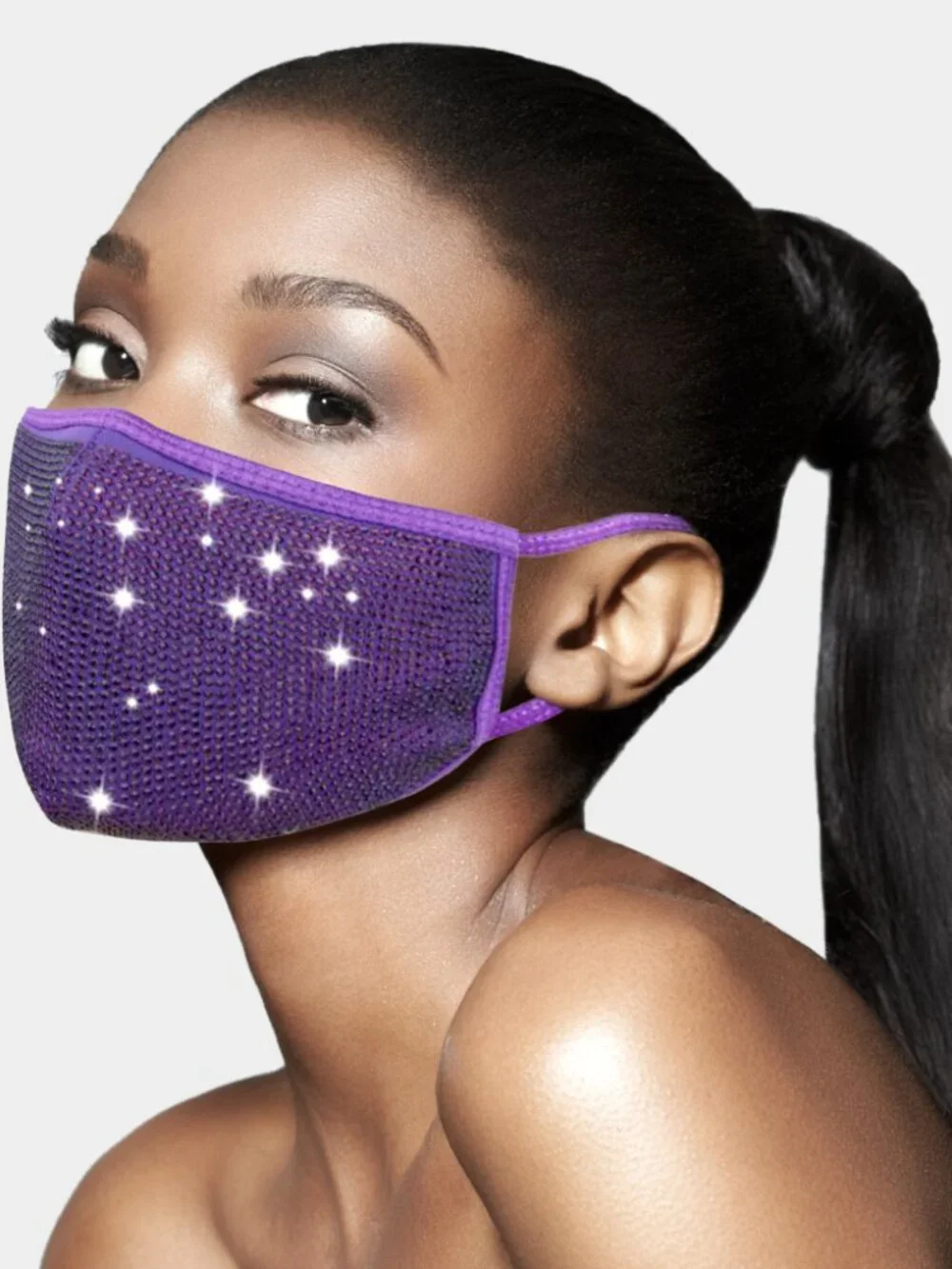Purple Rhinestone Face Mask NWT Sealed | Crystal Glam Reusable Sparkly Mask